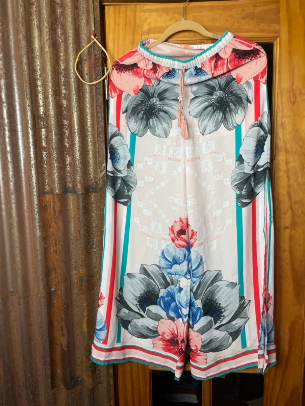 Wide Leg Floral Print Women’s Jumpsuit - Pink & Turquoise, Size S